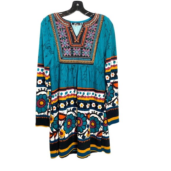 BACCI WOMEN'S COLORFUL EMBROIDERED BOHEMIAN SWEATER DRESS SZ M - Picture 2 of 4
